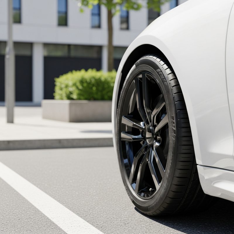 Blizgančios automobilio padangos po kruopščios priežiūros su padangų juodintoju